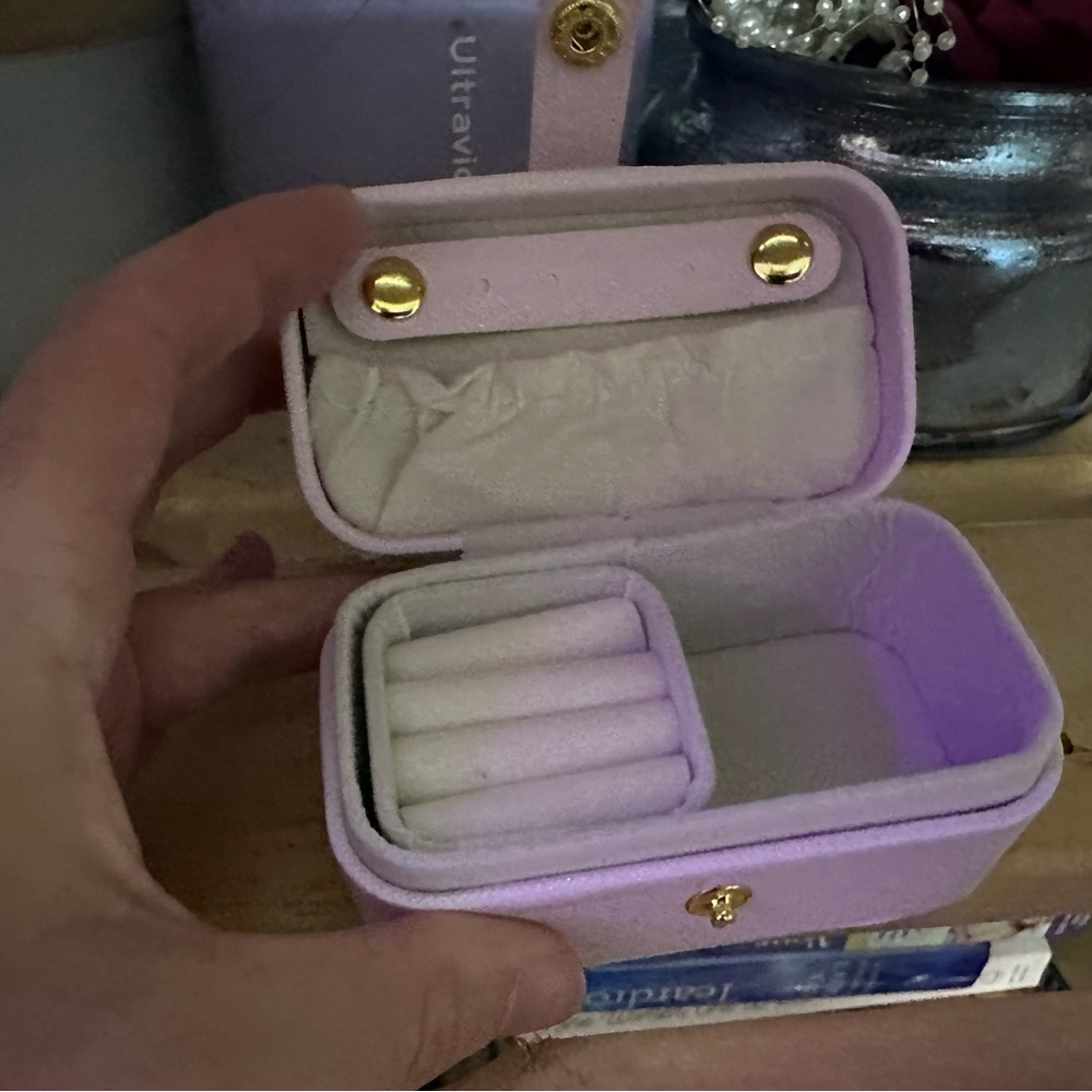 Pink Travel Jewelry Box with Gold Button